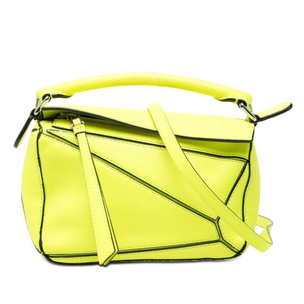 Loewe Anagram Puzzle Bag Handbag Shoulder Green Leather